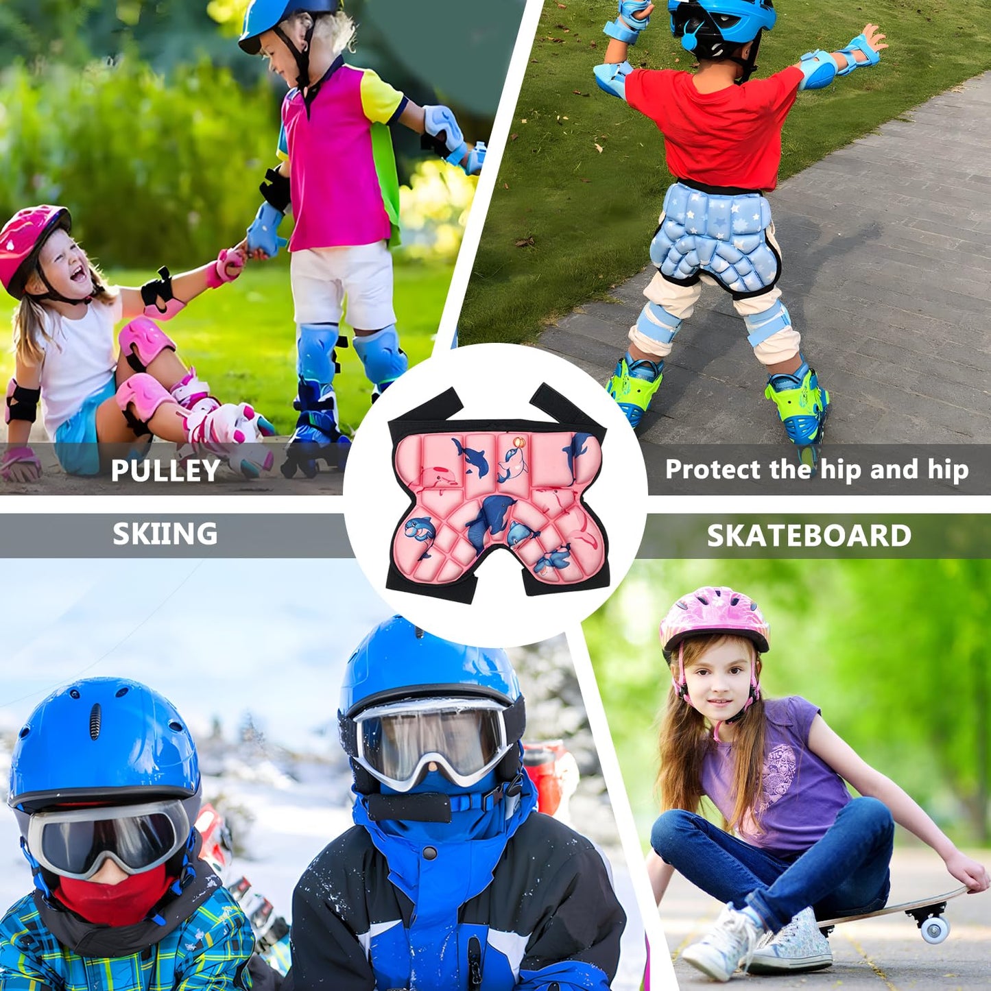 Natuway Kids Butt Pad for Skating Ski Snowboarding Roller Skate, Kids Hip Protector, Thickened Ski Butt Pad Padded Shorts for Winter Sports