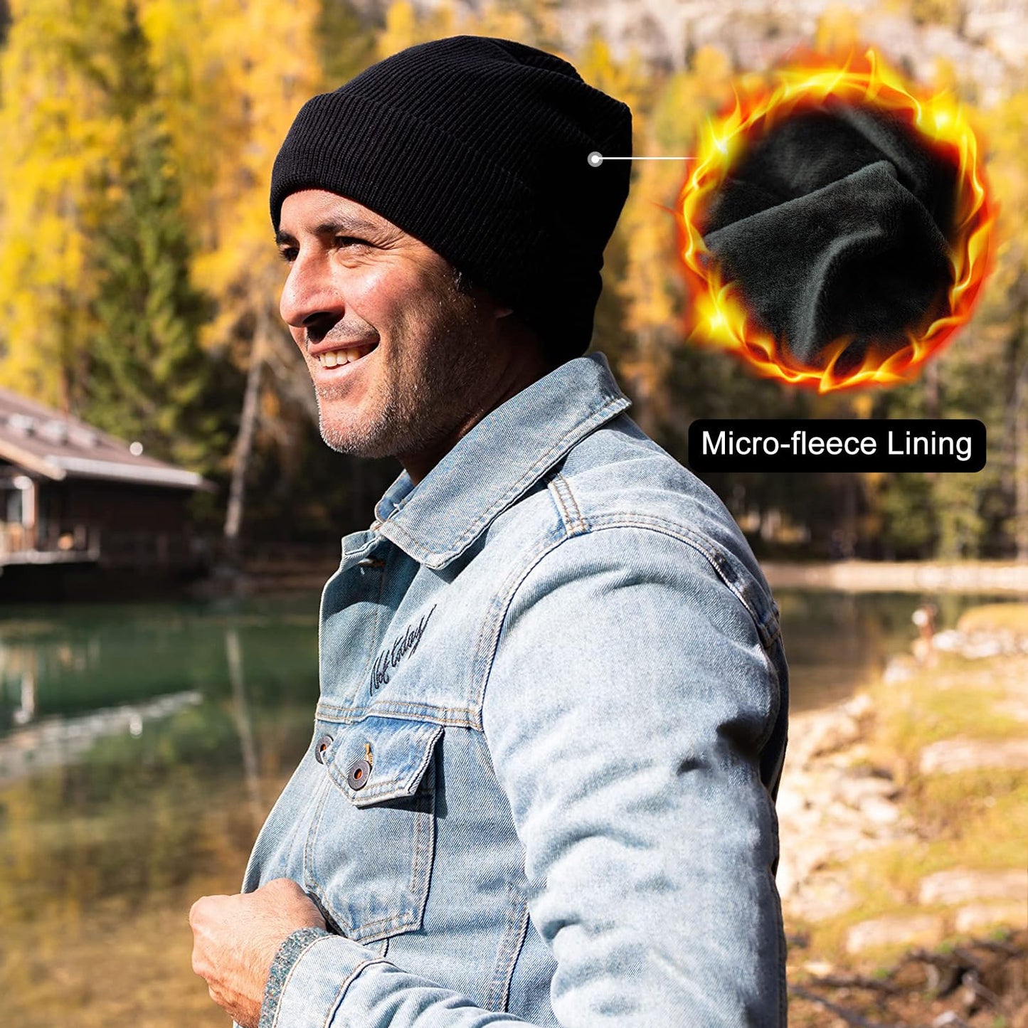 Comhats Mens Waterproof Beanie Fleece Lined Hat for Womem All-Weather Knit Winter Fisherman Skull Cap Warm Navyblue Medium Large