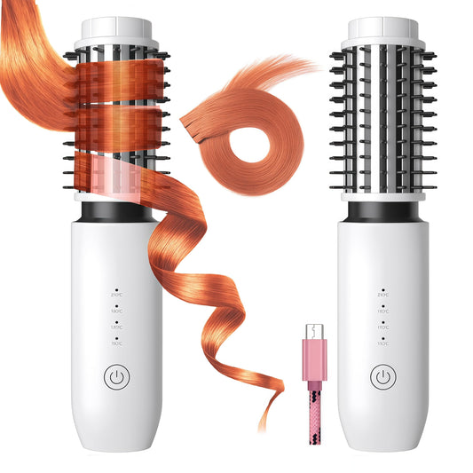 Satxtrem 2-in-1 Cordless Curling Iron & Straightener Brush,Heated Hair Styler with Needle Teeth Comb,USB-C Rechargeable,4 Temp,200M Ionic for Curls/Straightening/Smoothing (Women & Travel) (White)