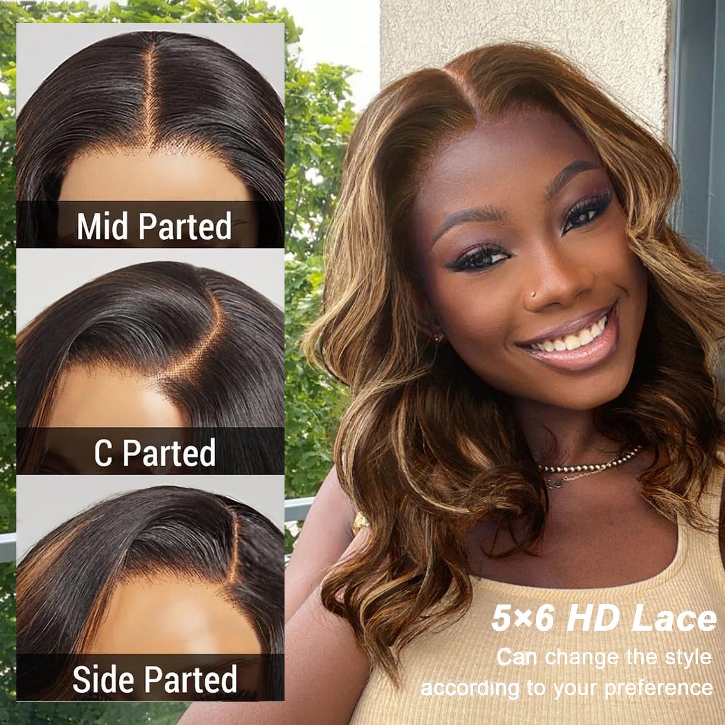 Tinashe 12Inch Wear and Go Glueless Bob Wig Human Hair Highlight Bob Wig Human Hair Honey Blonde 5x6 Body Wave Wigs for Beginners Glueless Short Bob Wig(12inch,P4/27 Loose Body Bob Wig)