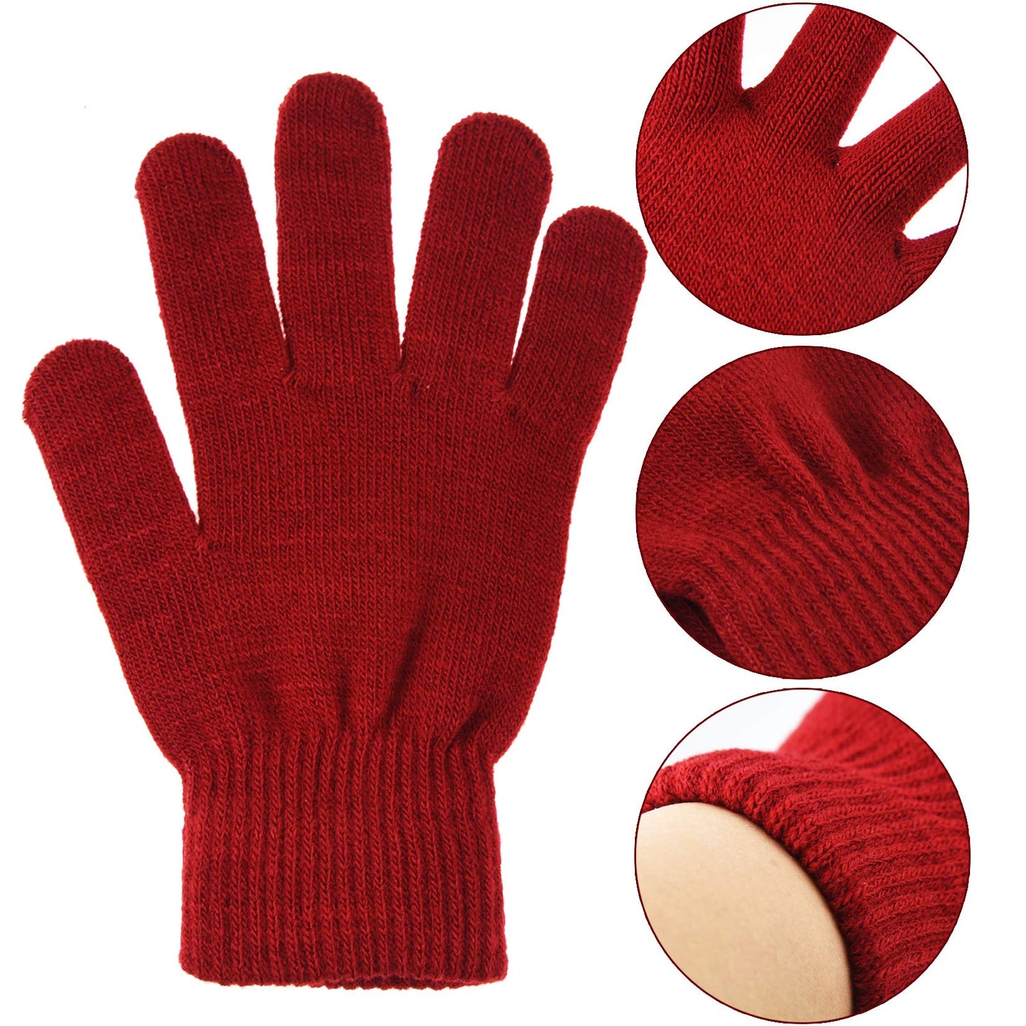 Poualss 12 Pairs Winter Knit Glove for Women and Men Stretchy Magic Gloves Full Fingers Gloves (Multicolor 1)