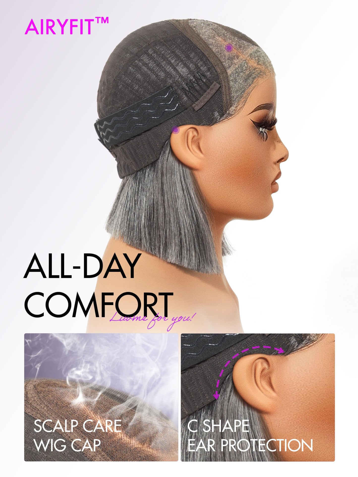 LUVME HAIR 14'' Grey Salt & Pepper Bob Wig Blunt Cut Bob Wig Pre Cut Glueless Wigs Glueless Lace Front 14 Inches Bob, Pre Cut Plucked Hd Lace Short Wig Ready To Go Natural Color Straight Side Part