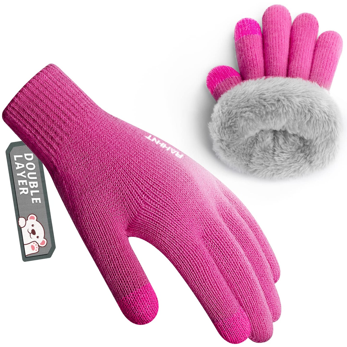 Kids Winter Gloves for Boys Girls Children Toddler Thermal Wool Knit Gloves with Insulated Fleece Lining Keep Hand Warm Gift