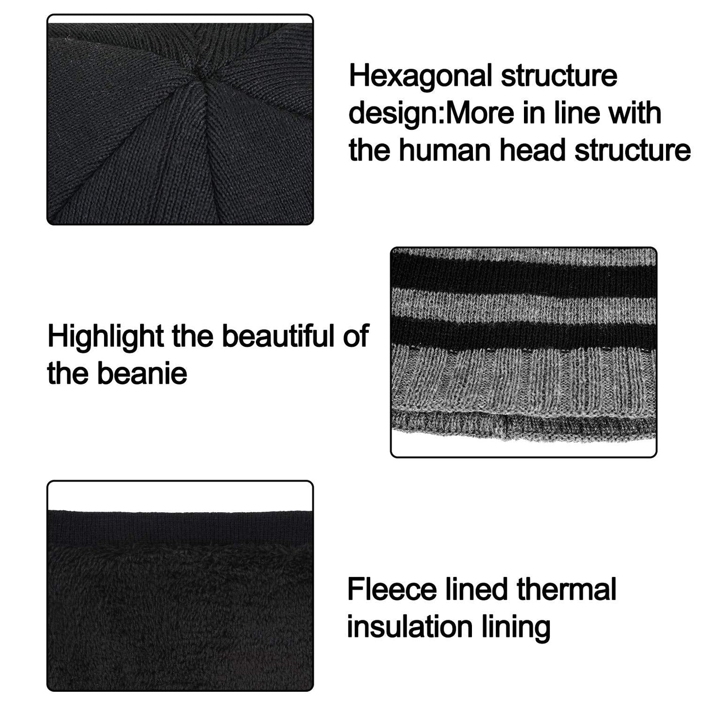 Men's Winter Beanie Hat, Warm Knit Scarf and Touch Screen Gloves Set, 3 Pieces (Black)