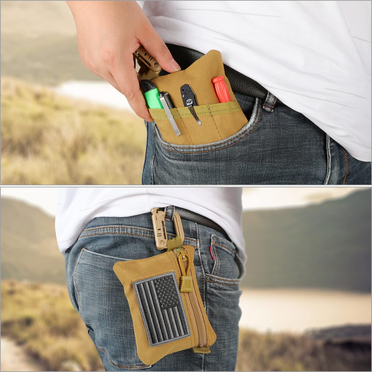 FRTKK 2 Pack Tactical Compact EDC Pouches Military Molle Utility Pouch Accessories Organizer Pouch Coin Purse Keychain Pocket Credit Card Holder Waist Pack ACU 3