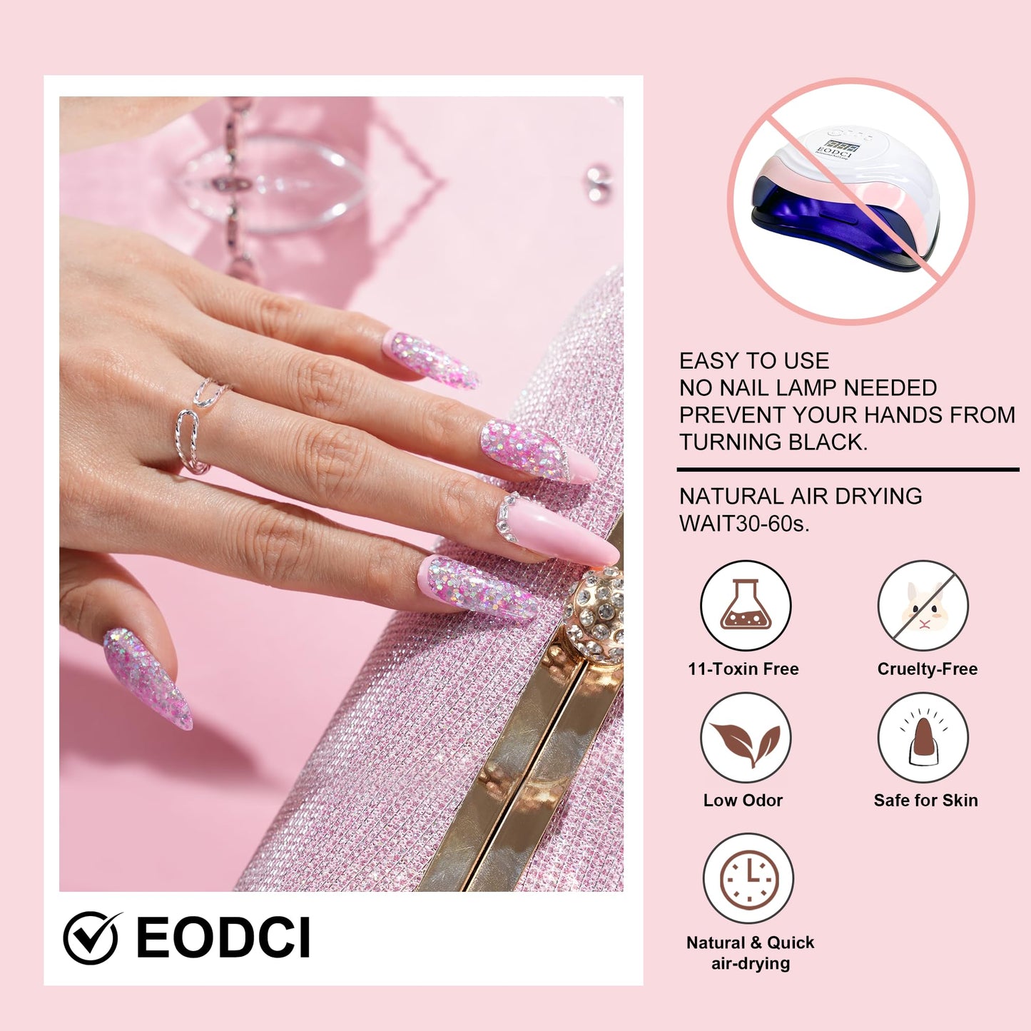 EODCI 1 Oz/28g Dip Powder Glitter Pink Purple Color, Nail Dipping Powder French Powder Nail Art Starter Manicure Salon DIY at Home, Odor-Free&Long-Lasting, No Needed Nail Lamp Curing