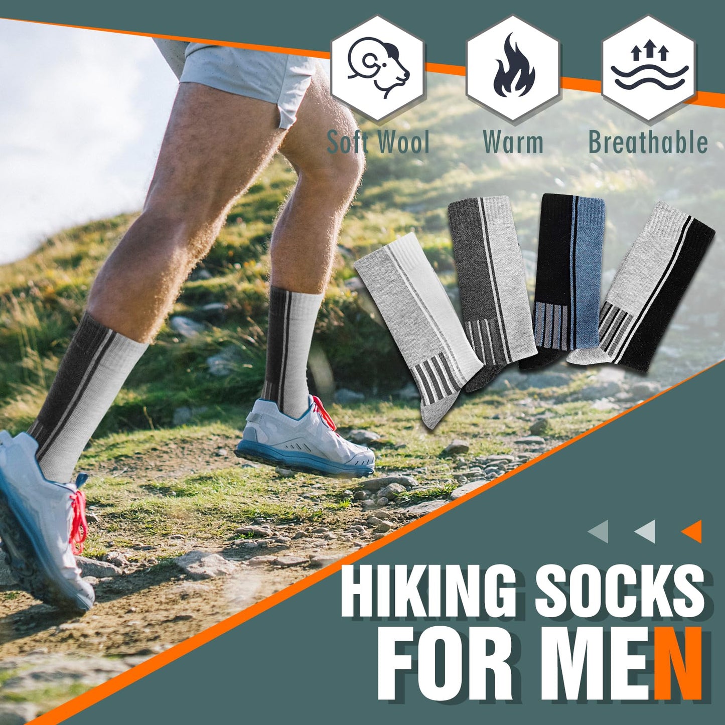 Moonlight Manor 4 Paris socks for men,wool crew socks for men,Hiking Socks, Winter Cozy Warm Breathable Merino Wool socks