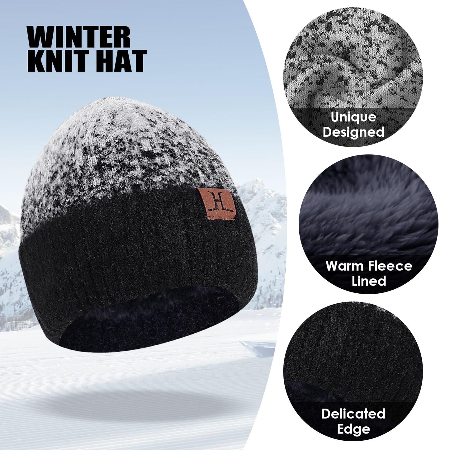 Winter Beanie Hat Scarf Gloves, Warm Fleece Lined Knit Beanie Hat Long Scarf & Touch Screen Gloves for Women Cold Weather Set
