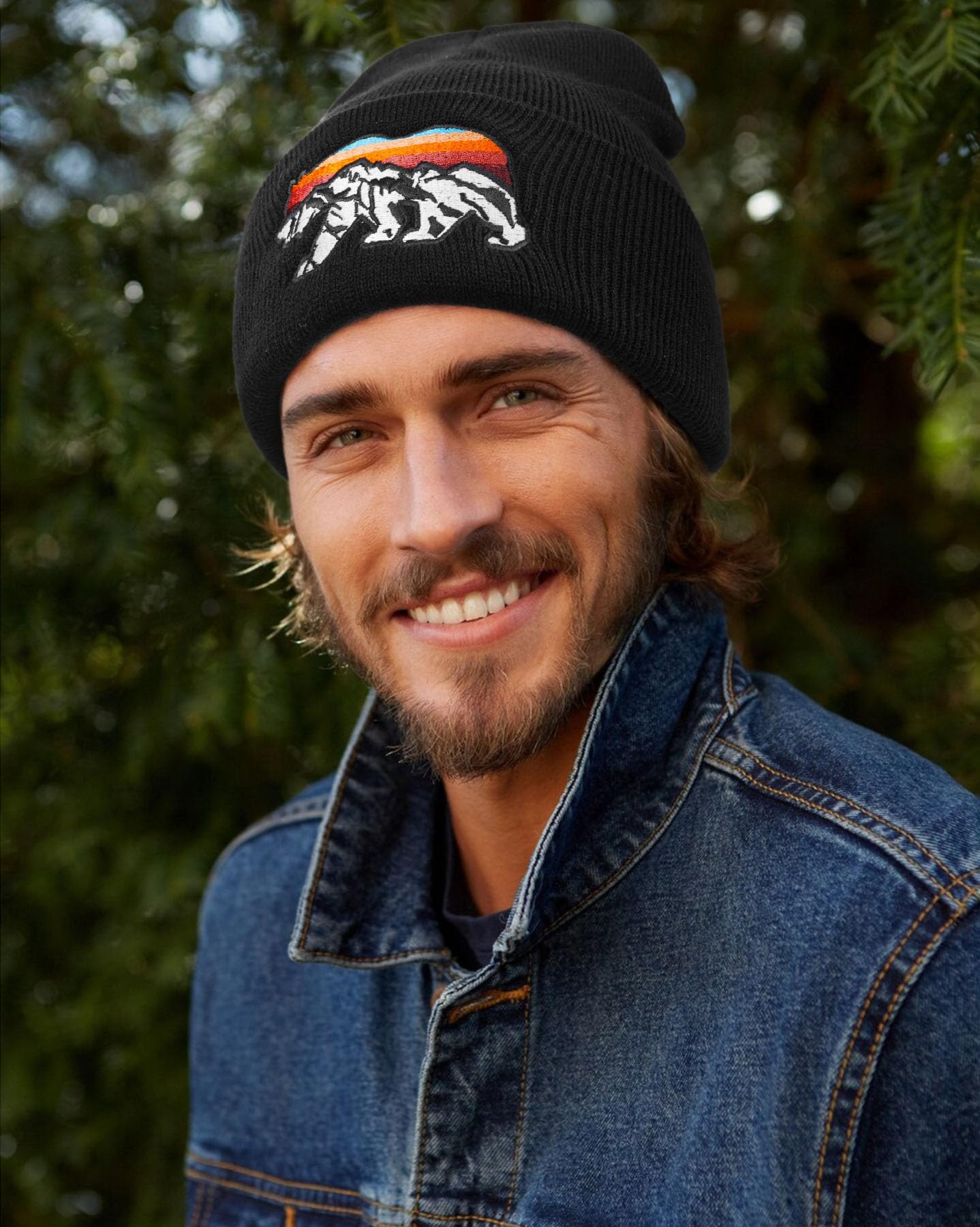 Pnkvnlo Knit Winter Beanie Hats for Men Women Cuffed Skull Cap with Mountain Embroidery Outdoor Christmas & New Year Gifts