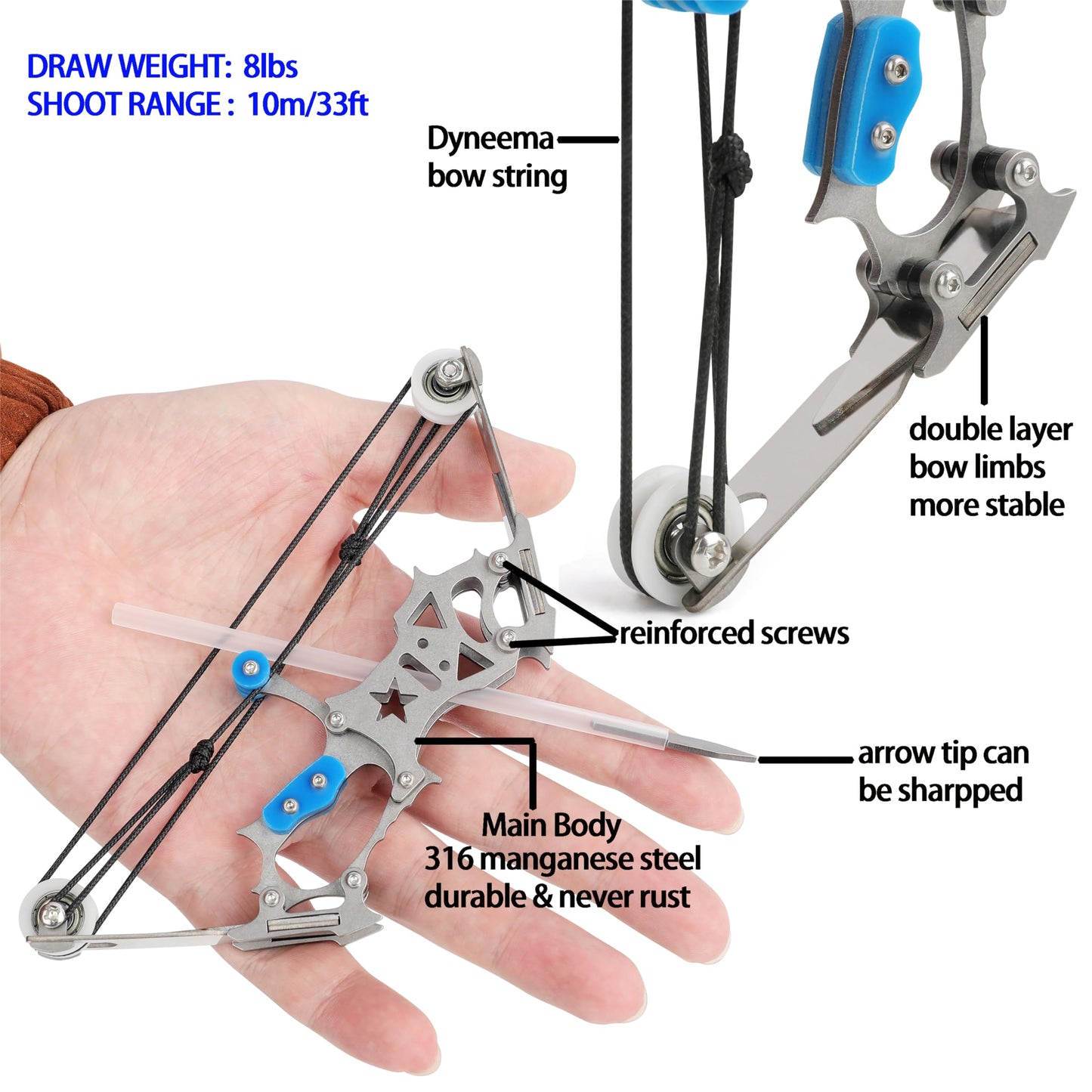 ZSHJGJR 6"/7.4"/7.9"/8.6"/8.8"/9.5" Mini Archery Bow Set Mini Compound Bow Mini Hunting Bow Metal Material Catapult RH/LH for Hunting Shooting Practice Archery Entertainment Fun (5.9" Bow)