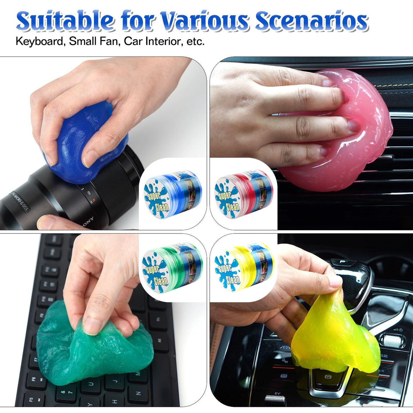 Zmarthumb 4 Pack Cleaning Gel, Car Putty Slime, Universal Auto Detailing Tools, Car Crevice Interior Cleaner Putty Gel, Cleaning Kit Dust Cleaning Mud for Car Vents, PC, Laptops, Cameras, Keyboard