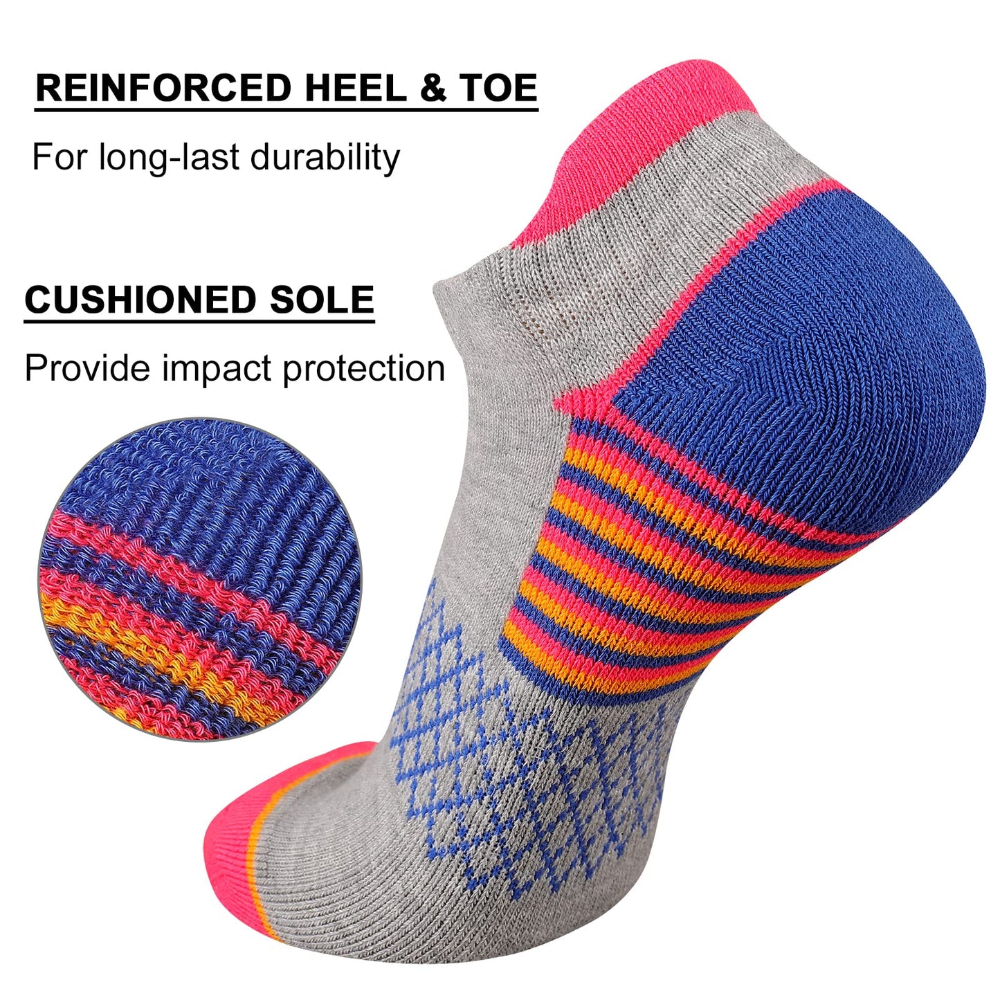 eallco Womens Ankle Socks Athletic Running Socks Sport Cushioned Socks With Tab 6 Pairs