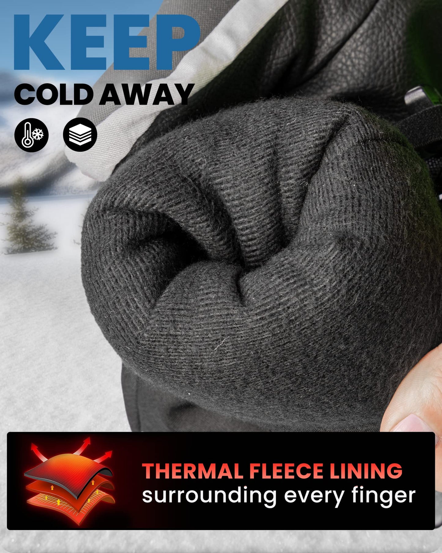 OutdoorMaster Ski Gloves for Men Women-3-Finger Snow Gloves, Full Palm Touchscreen Snowboard Glove, Adult Winter Snow Mittens for Skiing, Snowboarding and Mountaineering