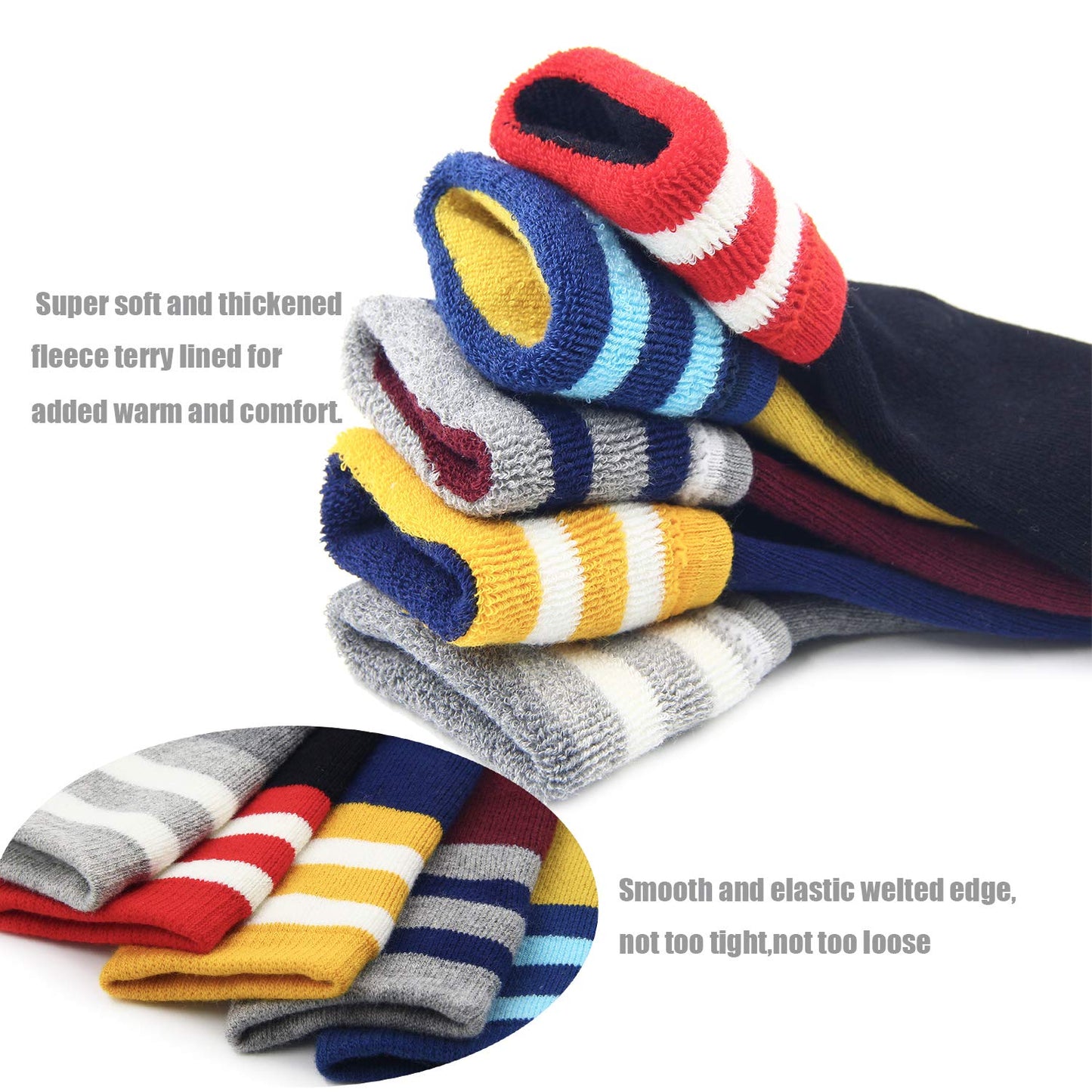 HowJoJo Boys Thick Fleece Socks Kids Winter Warm Thermal Crew Seamless Socks 5 Pack 5T/6T/7T/8T