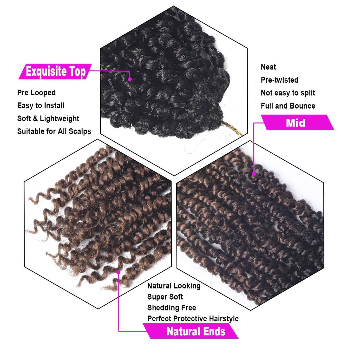 Bileaf Ombre Passion Twist Hair Pre Looped 10 Inch Passion Twist Crochet Hair for Women, Pre Twisted Boho Crochet Twist Braids for Girls 8 Packs Soft Short Passion Twists Curly Ends Hair Extensions