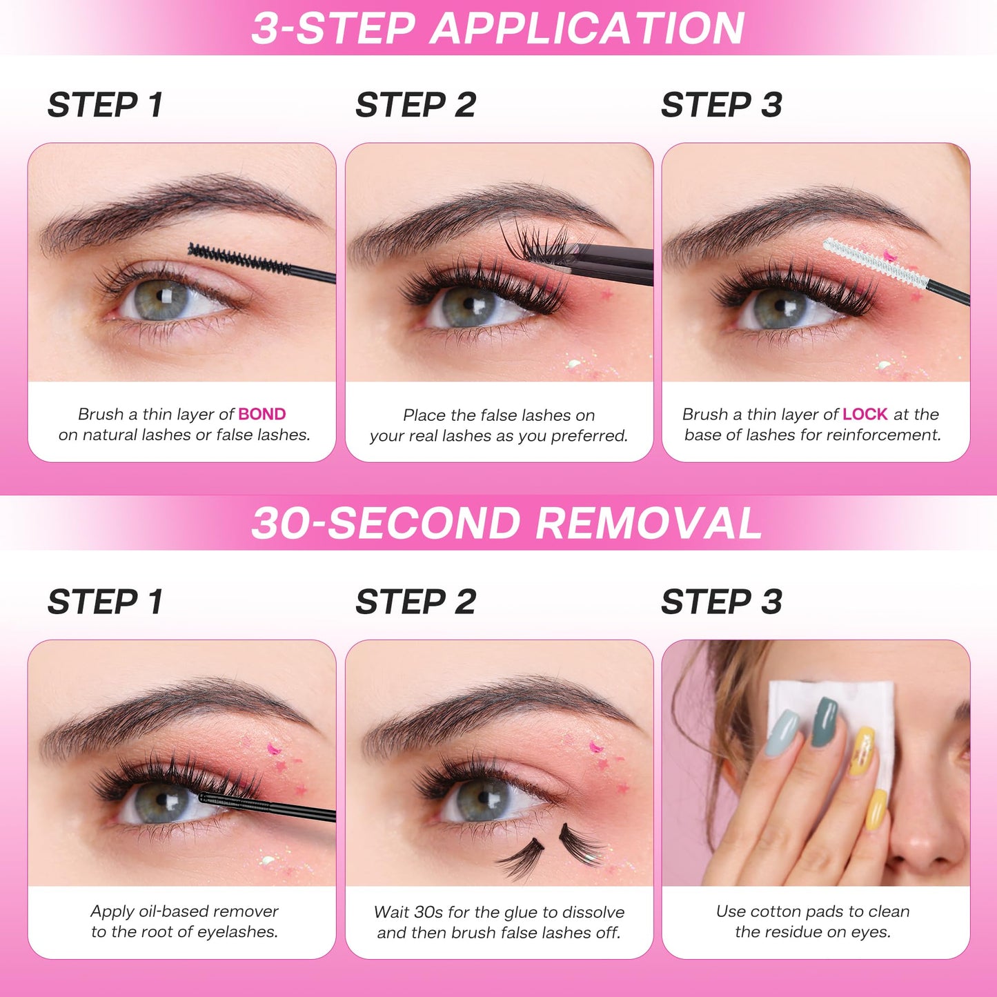 CALAILIS Lash Bond and Seal and Lash Glue Remover Kit, Cluster Lash Glue for Lash Clusters Strong Hold and Long Lasting 72 Hours, Gentle Soothing Non-Irritating Eyelash Glue Remover, 2Pack