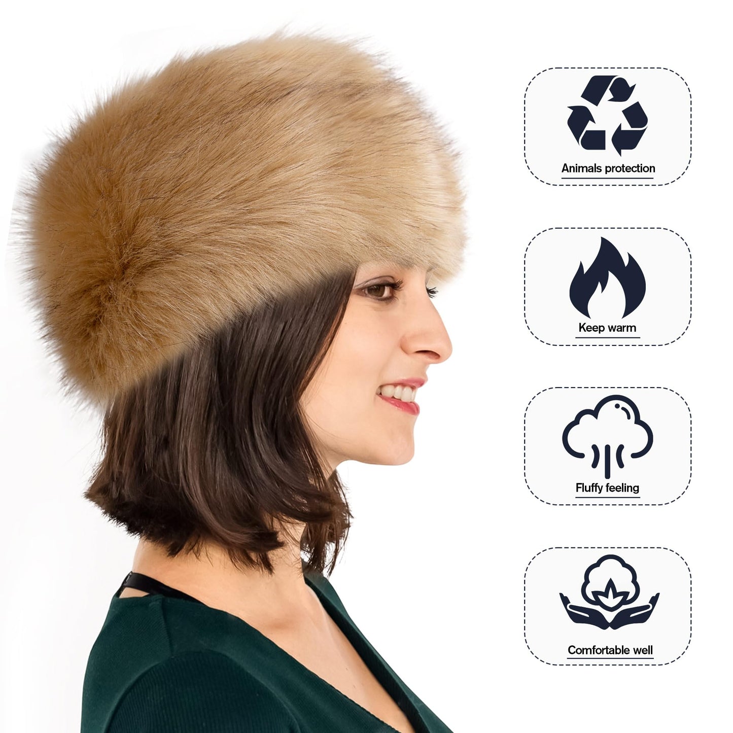 Dikoaina Faux Fur Cossack Russian Style Hat for Ladies Winter Hats for Women Khaki