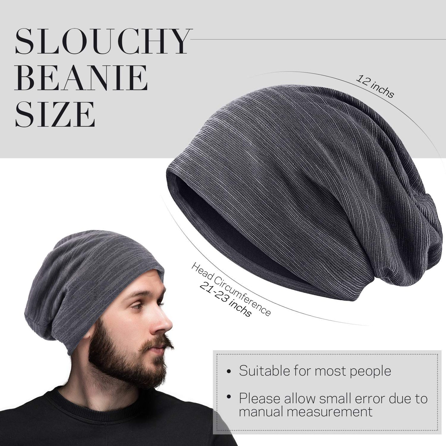 SATINIOR 4 Pieces Sleeping Cap Beanie Hat for Men Women Slouchy Beanie Baggy Skull Cap Summer Winter Knit Hat (Blue, Black, Gray, Khaki)