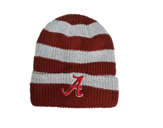 47 Alabama Crimson Tide Cuff Metallic Striped Beanie Hat - NCAA Cuffed Winter Knit Women's Cap