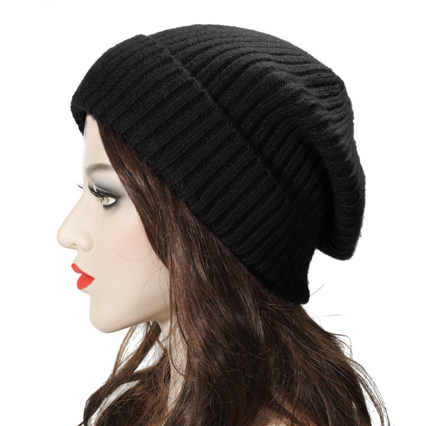 ZLYC Winter Slouchy Beanie Hat Warm Ribbed Knit Stretch Skull Cap for Women Men (Solid Black)