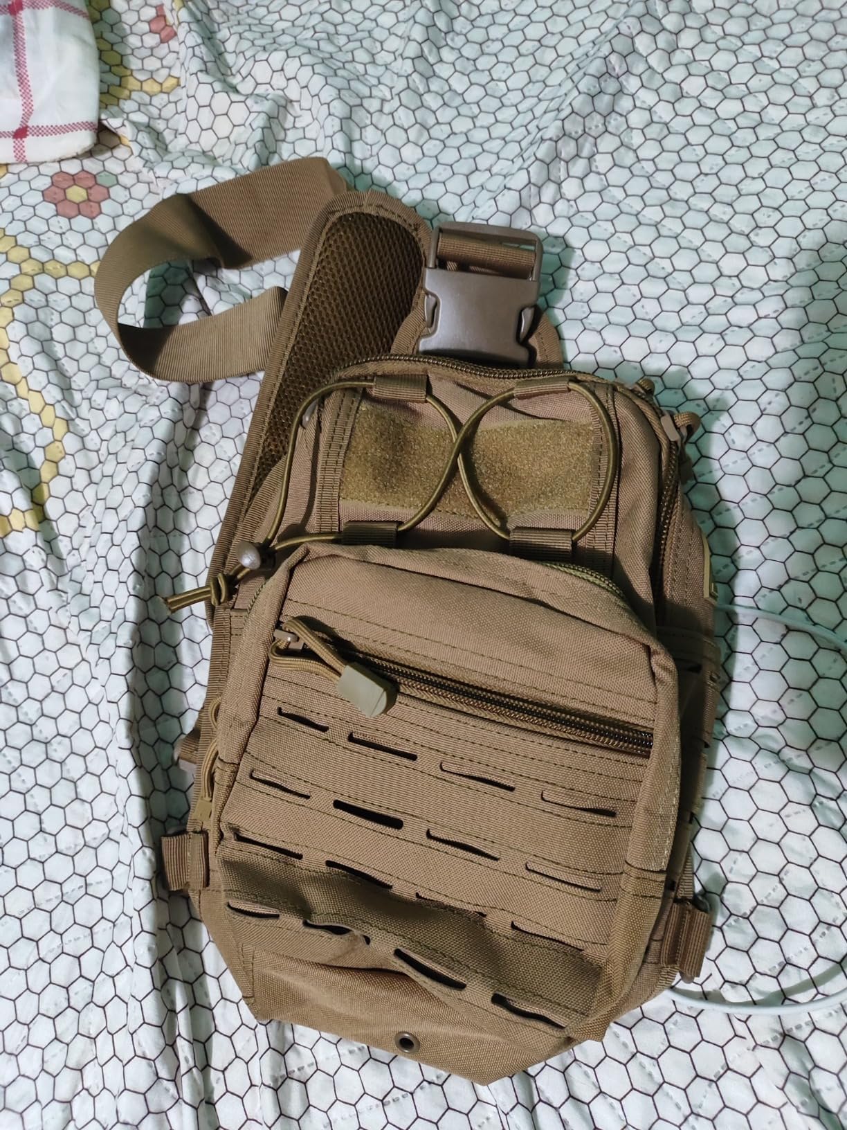 BOMTURN Tactical Backpack Sling Bag - 1000D Waterproof Military Backpack // Chest Bag // CCW Bags Outdoor Shoulder Bag with USA Patch for Every Day Carry