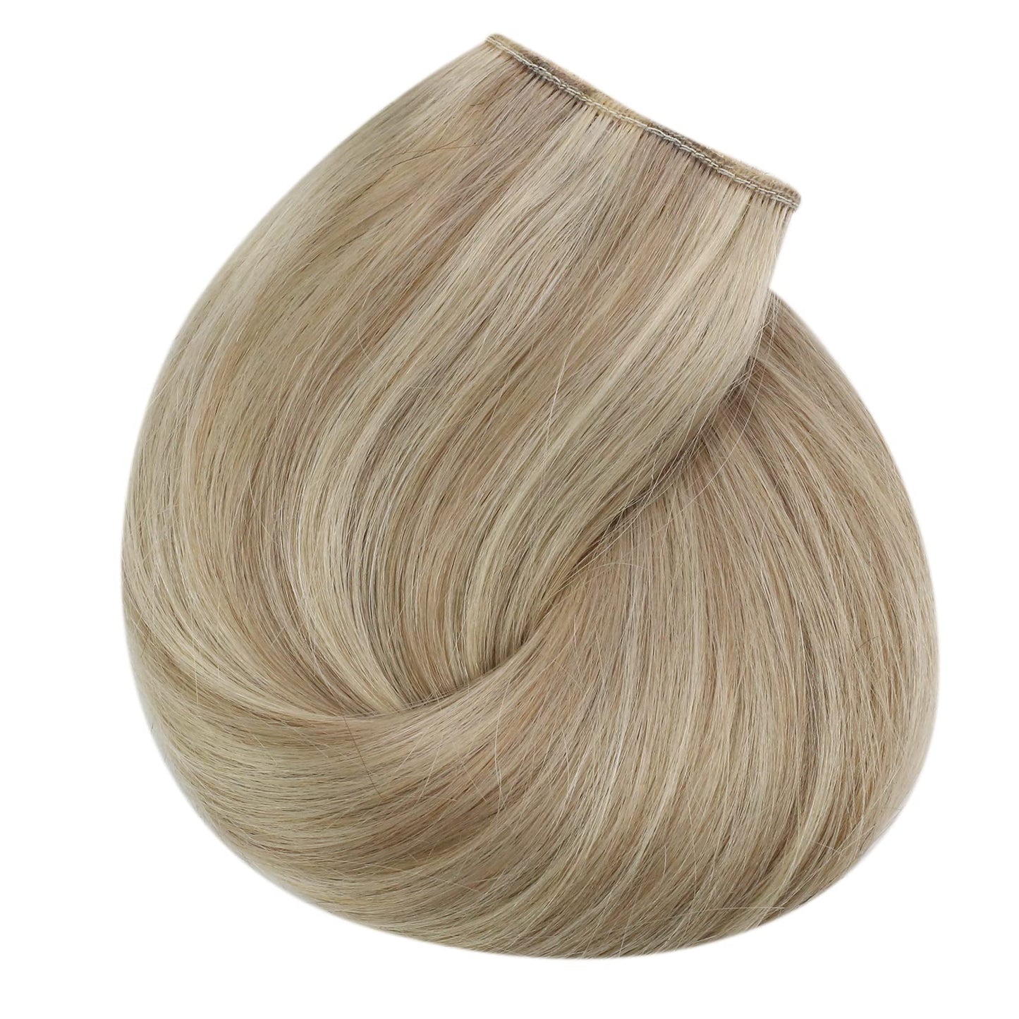 Sunny Wire Hair Extensions Real Human Hair Fish Line Human Hair Extensions Invisible Wire Extensions Golden Blonde with Medium Blonde Highlights #16/22 14 Inch