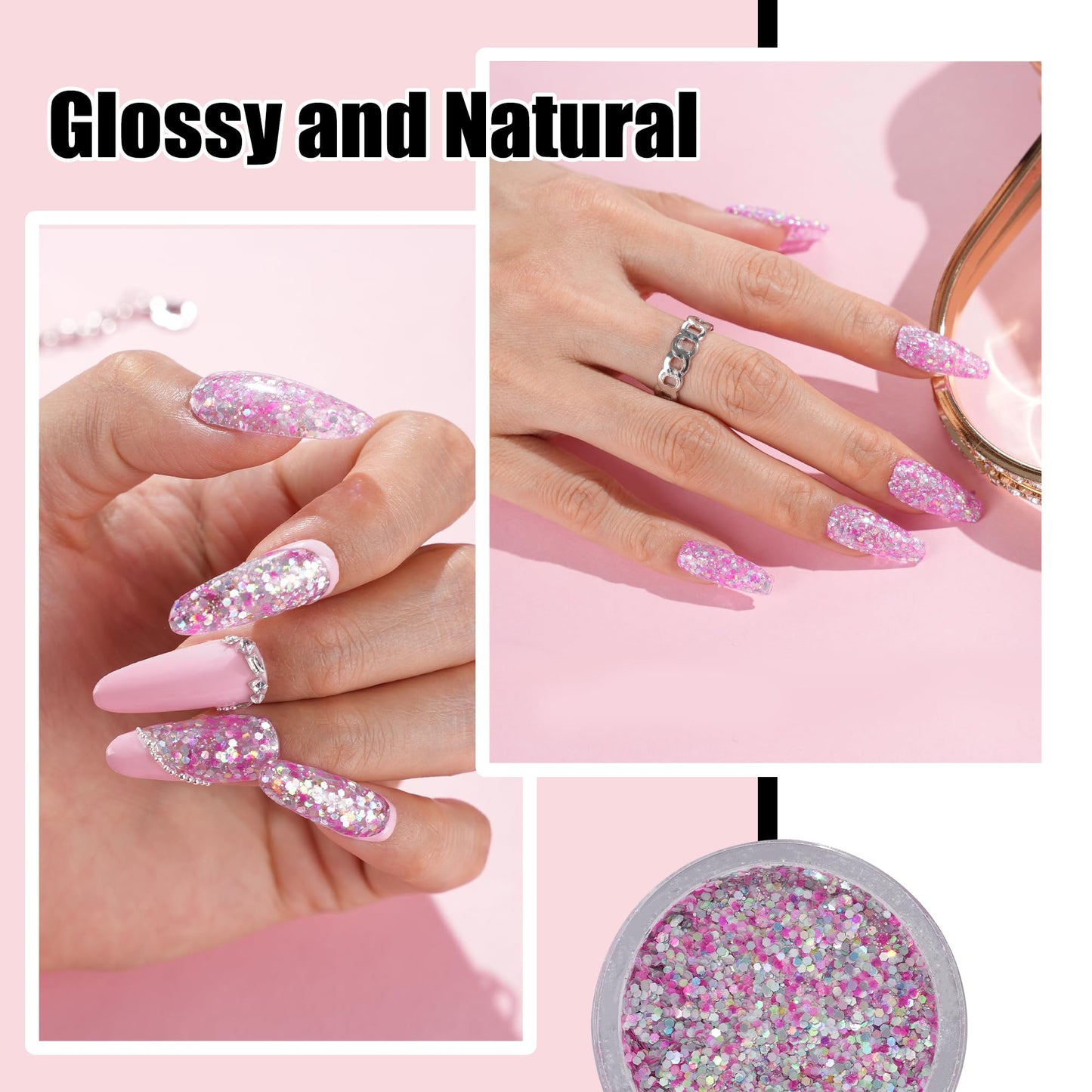 EODCI 1 Oz/28g Dip Powder Glitter Pink Purple Color, Nail Dipping Powder French Powder Nail Art Starter Manicure Salon DIY at Home, Odor-Free&Long-Lasting, No Needed Nail Lamp Curing