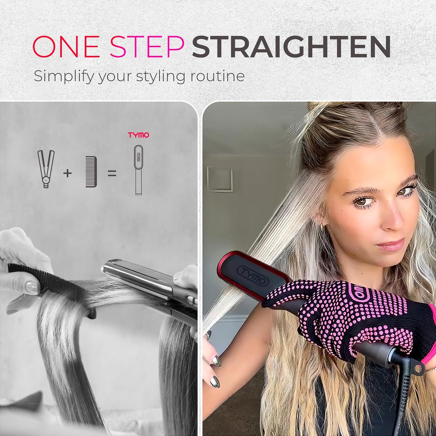 TYMO Ring Plus Ionic Hair Straightener Brush - Straightening Comb with Negative Ions for Women, Titanium Coating, 9 Temp Settings & LED Display, Dual Voltage, Professional Styling Tools