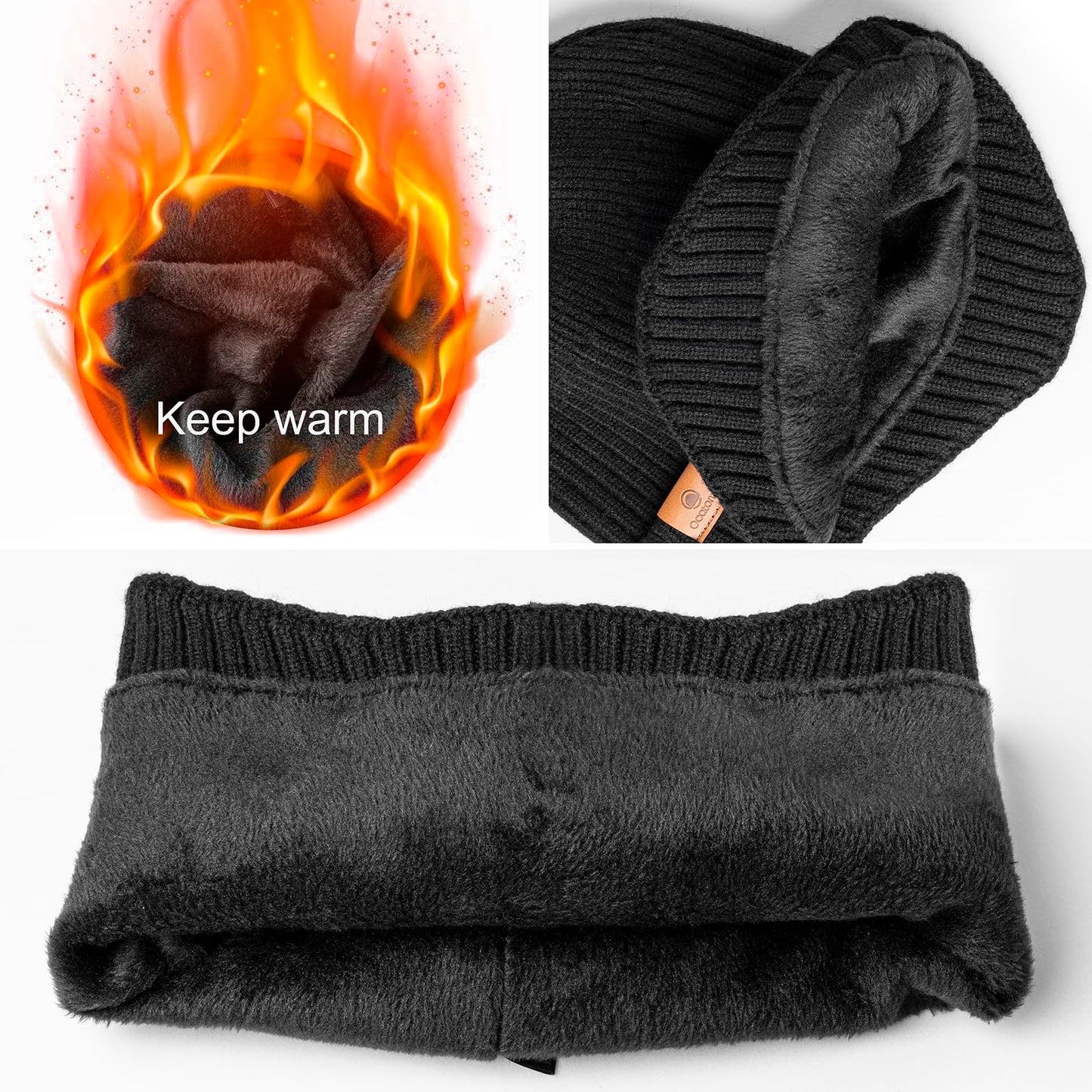 Ocatoma Winter Beanie with Earflap for Men Women Warm Knit Soft Hat Outdoor Beanie Unisex Gifts for Men Women Dark Gray