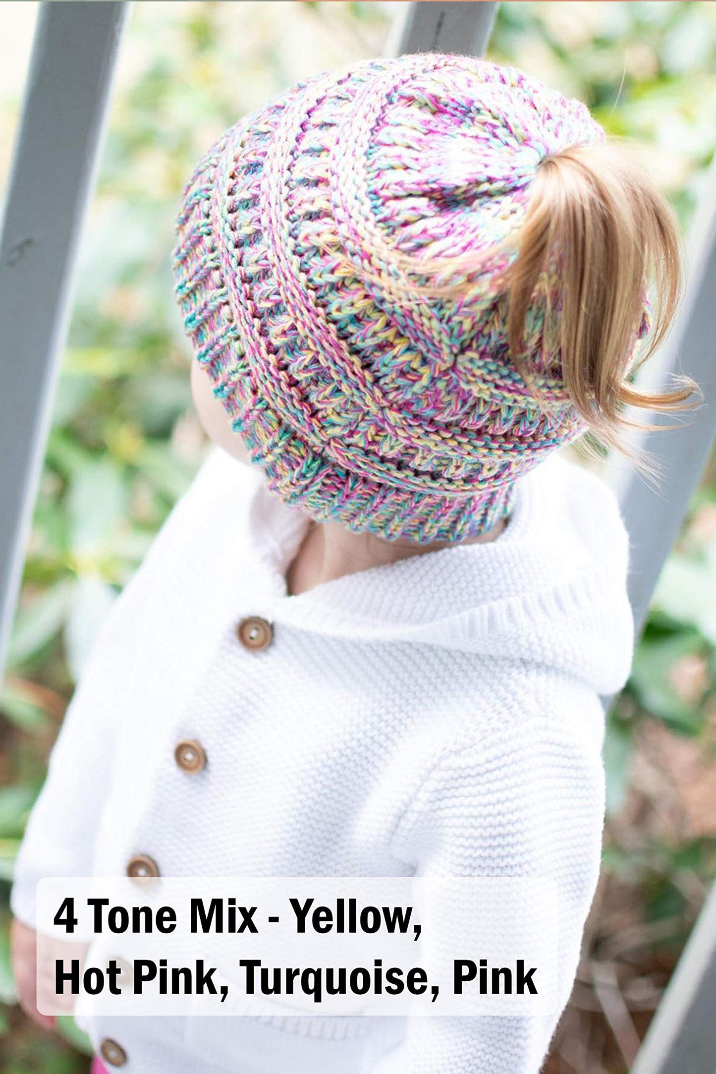 Funky Junque Kids Messy Bun Ponytail Winter Knit Hat Girls Beanie Tail - Black