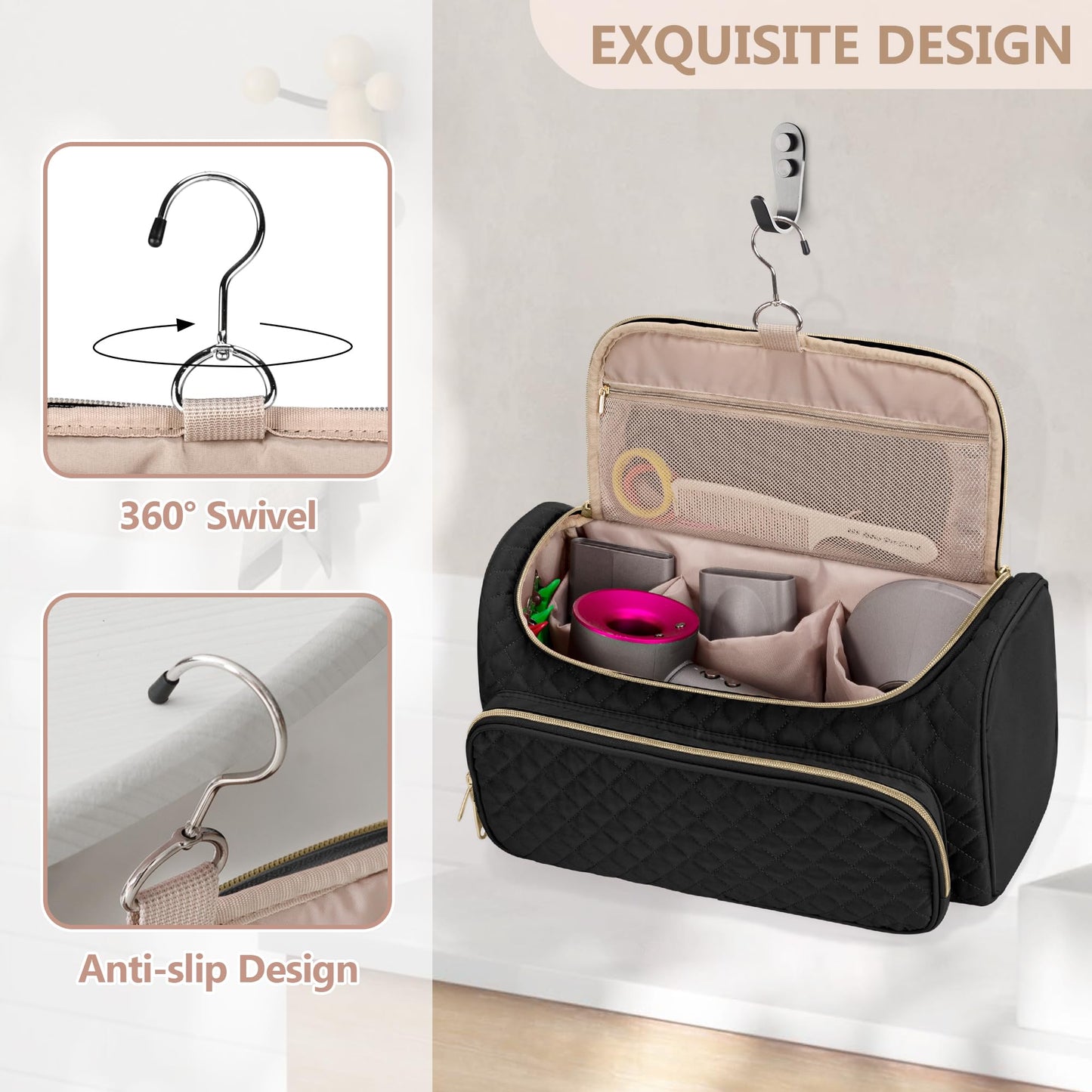 Fasrom Travel Case Compatible with Dyson Supersonic Hair Dryer and Attachments, Large Blow Dryer Storage Bag to Organize Hair Accessories for Home and Travel, Black (Patent Design, Empty Bag Only)