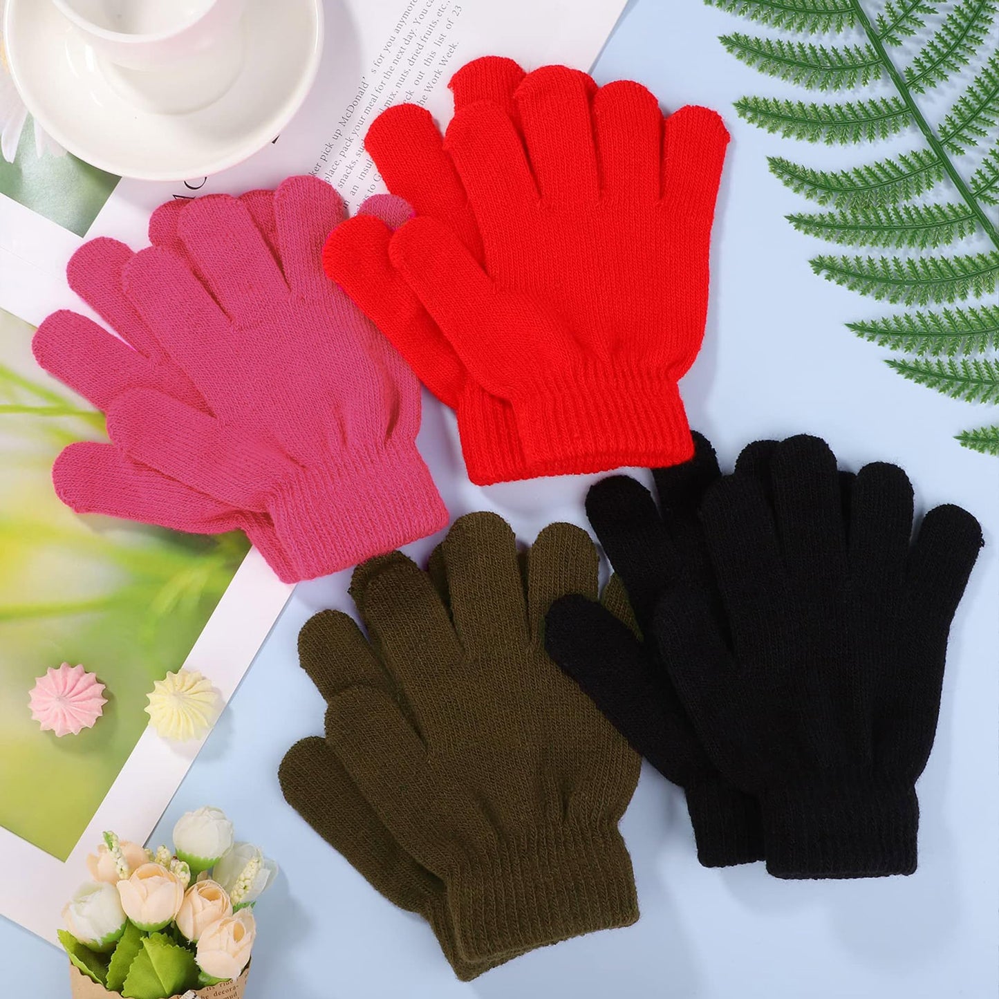 TODDOR 12 Pairs Kid's Winter Magic Gloves Children Stretchy Warm Knit Gloves for Boys or Girls