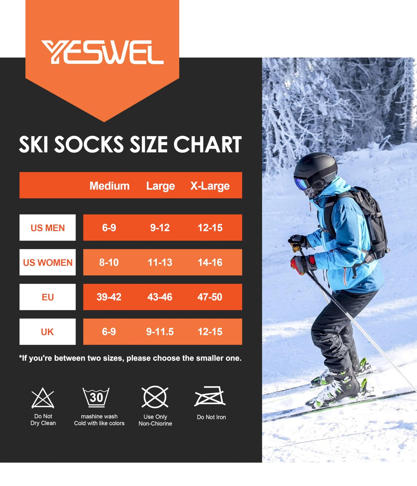 YESWEL Merino Wool Ski Socks For Men & Women, Skiing, Snowboard, Hunting, Over The Calf Winter Warm Socks, 2/3 Pack (X-Large, Black)
