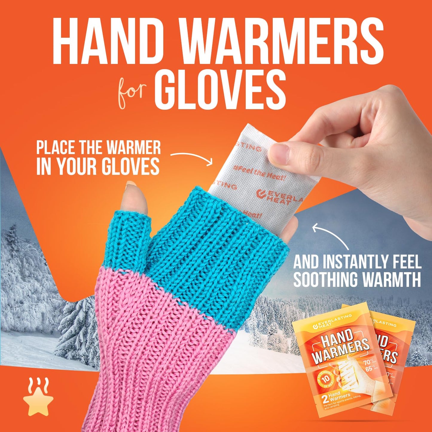 Everlasting Heat Hand Warmers 20 Pairs (40 Warmers) - Up to 10 Hours of Long Lasting Warmth and Hot Hands - Easy Air Activation for Hands, Body and Feet - TSA Approved