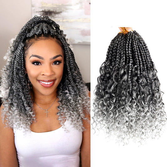 Goddess Box Braids Crochet Hair With Curly Ends 10 Inch Bohomian Box Braids Crochet Braids 8 Packs 3X Crochet Braids Synthetic Braiding Hair Extension for Black Women (10 Inch (Pack of 8), T-Grey)…