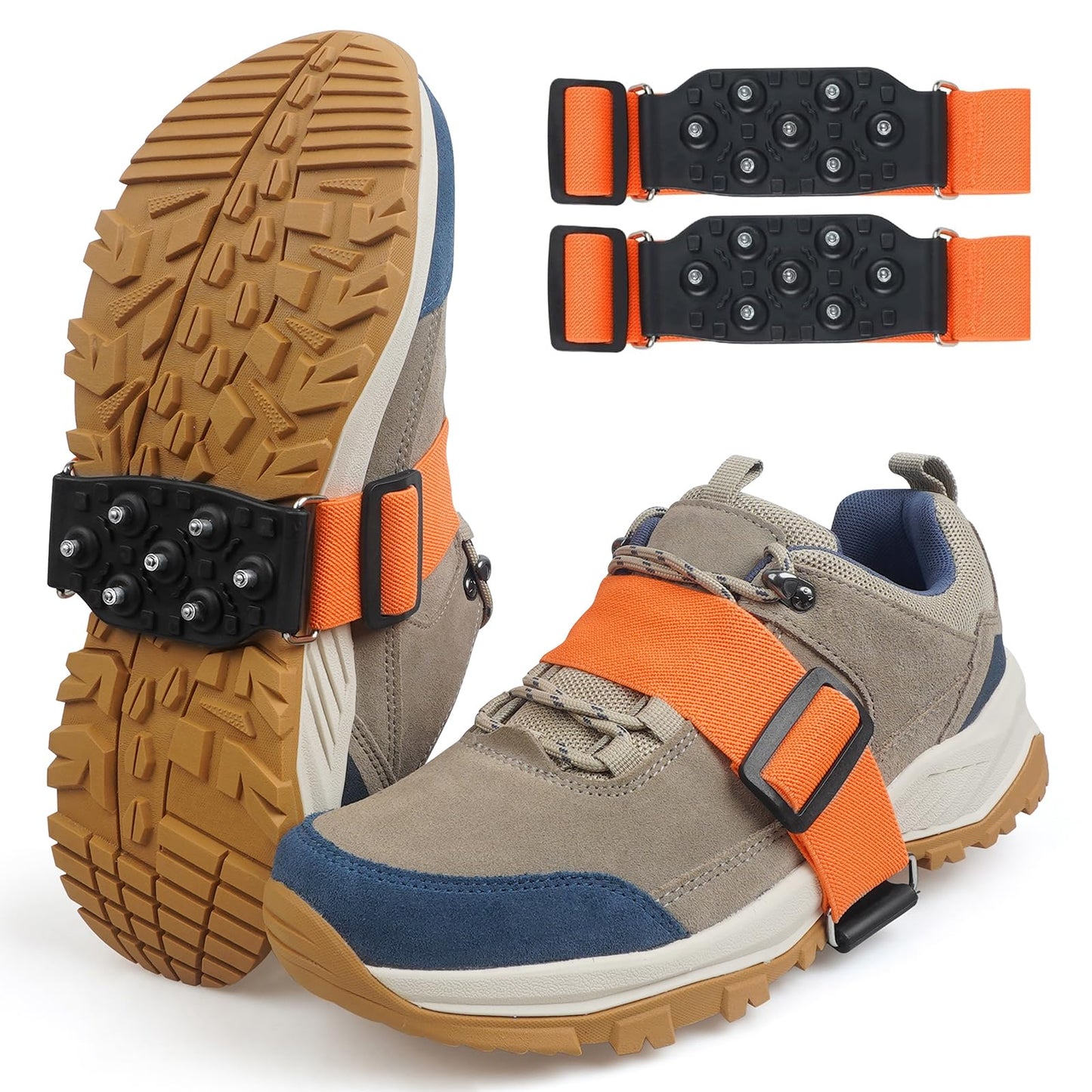 Ice Cleats Mid-Sole Snow Traction Cleats Crampons Anti Slip Snow Cleats for Shoes and Boots 7 Tungsten Studs Snow Grippers with Adjustable Straps Winter Walking on Snow and Ice(M- 2 Pairs)