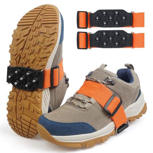 Ice Cleats Mid-Sole Snow Traction Cleats Crampons Anti Slip Snow Cleats for Shoes and Boots 7 Tungsten Studs Snow Grippers with Adjustable Straps Winter Walking on Snow and Ice(M- 2 Pairs)