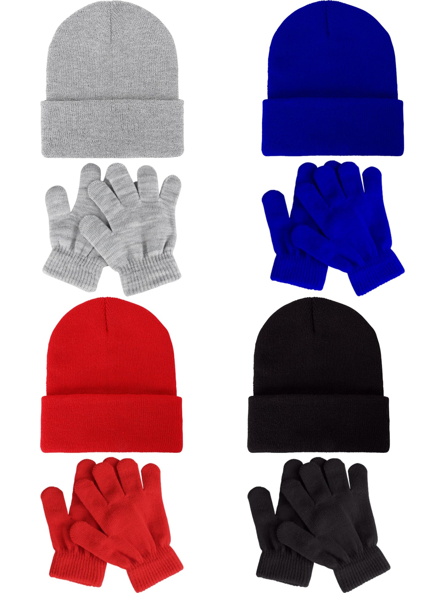 Gnodio 8 Pack Kids Beanie Hats and Gloves Set Kid's Knitted Beanies Hat Winter Gloves for Boys Girls