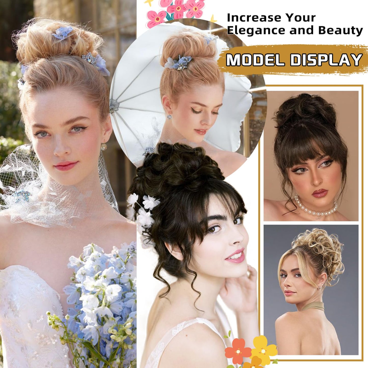 MORICA 1PCS Messy Hair Bun Hair Scrunchies Extension Curly Wavy Messy Bun Hair Synthetic Chignon Hairpieces for Women(22/613#(Pale Golden Blonde & Bleach Blonde Mixed))