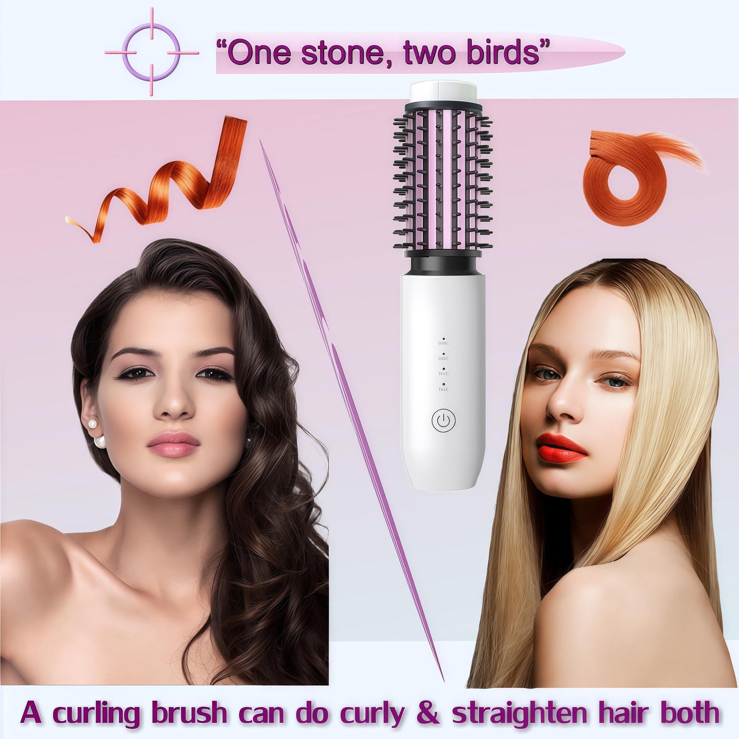 Satxtrem 2-in-1 Cordless Curling Iron & Straightener Brush,Heated Hair Styler with Needle Teeth Comb,USB-C Rechargeable,4 Temp,200M Ionic for Curls/Straightening/Smoothing (Women & Travel) (White)