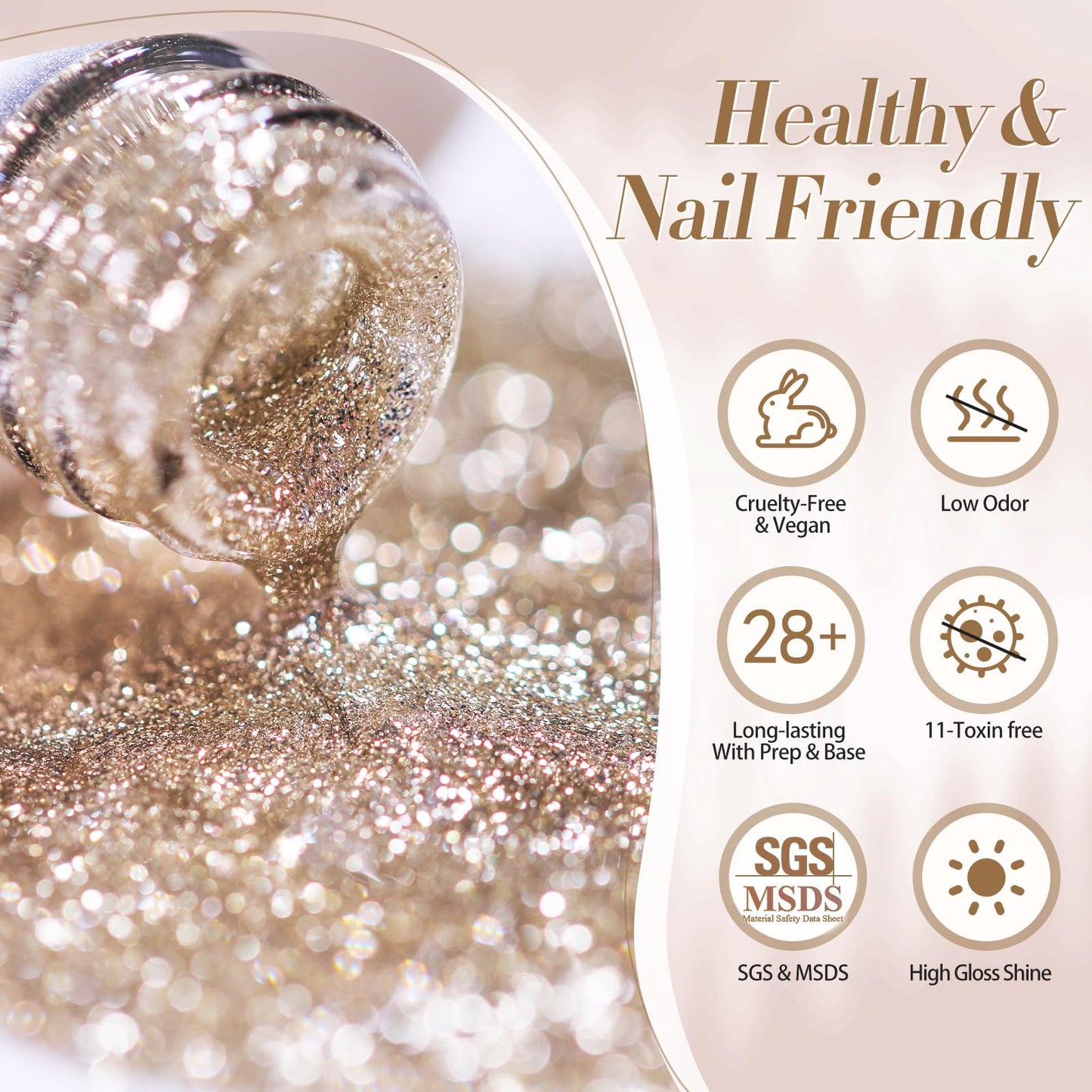 Born Pretty Christmas Glitter Gel Nail Polish Champagne Platinum Glitter Sparkly Shiny Gel Polish 15ML