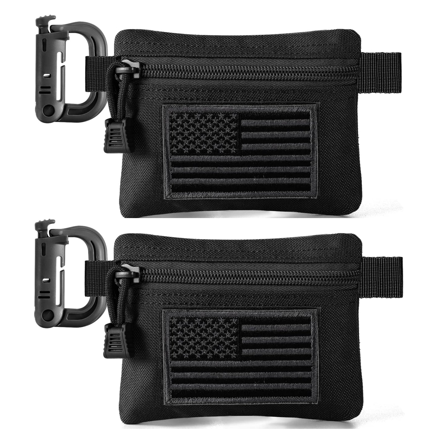 FRTKK 2 Pack Tactical Compact EDC Pouches, Military Molle Utility Pouch Organizer Pouch, Coin Purse Keychain Pocket Credit Card Holder Waist Pack (Black 3)
