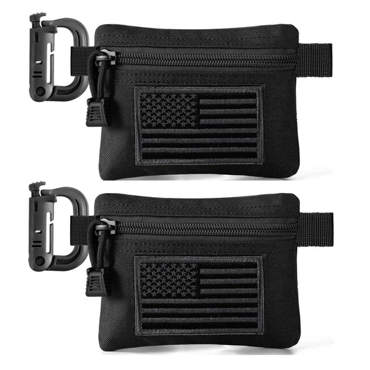 FRTKK 2 Pack Tactical Compact EDC Pouches, Military Molle Utility Pouch Organizer Pouch, Coin Purse Keychain Pocket Credit Card Holder Waist Pack (Black 3)