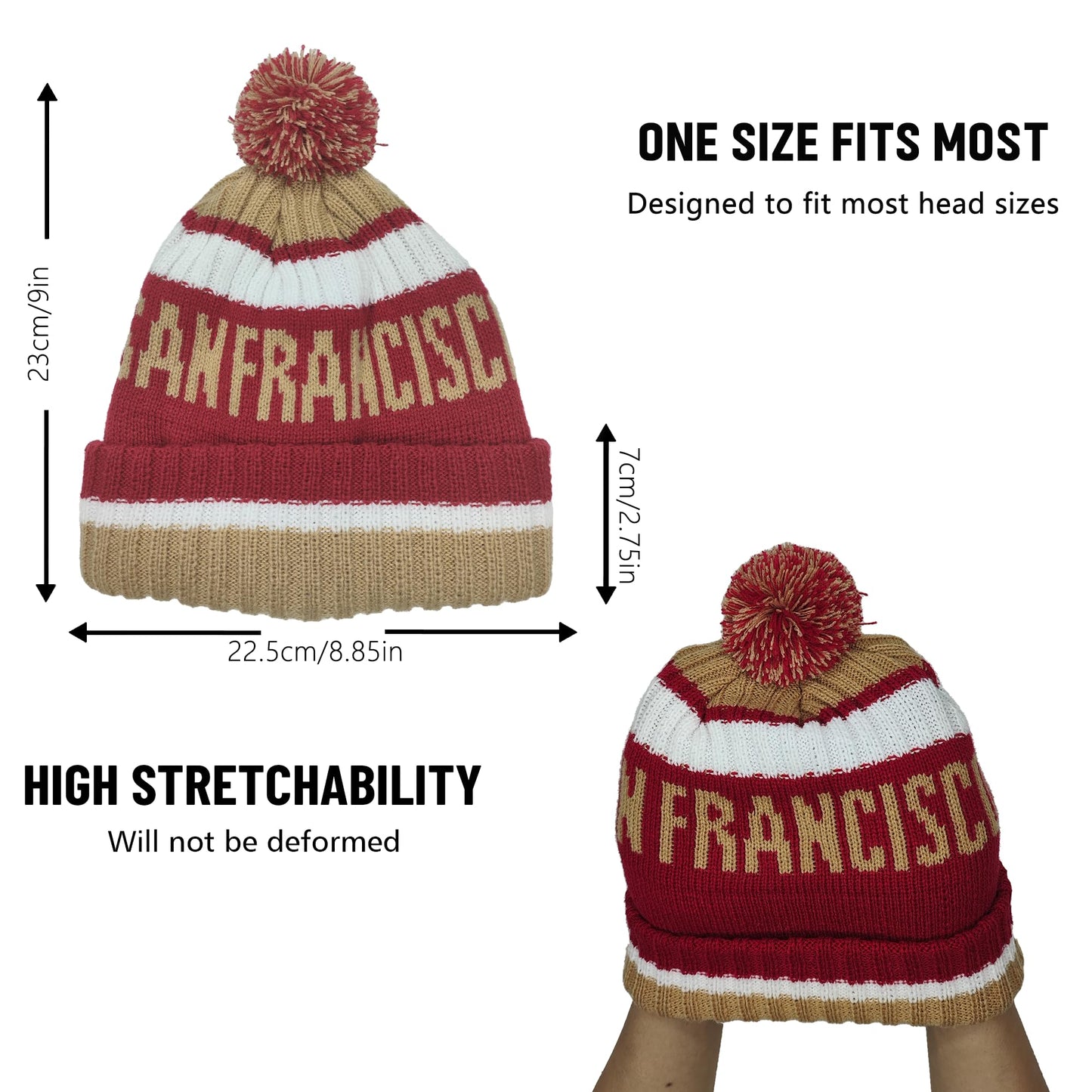 San Francisco Beanie Knit Hat with Pom Winter Cuffed Cap Sport Fans Gift