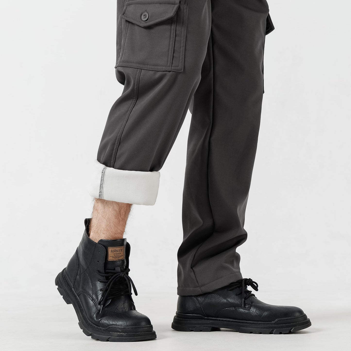 HHZ Men's Winter Fleece Lined Cargo Pant - Drawstring Joggers with Pockets Tactical Pants Pants(Y6005-W-Grey,38)