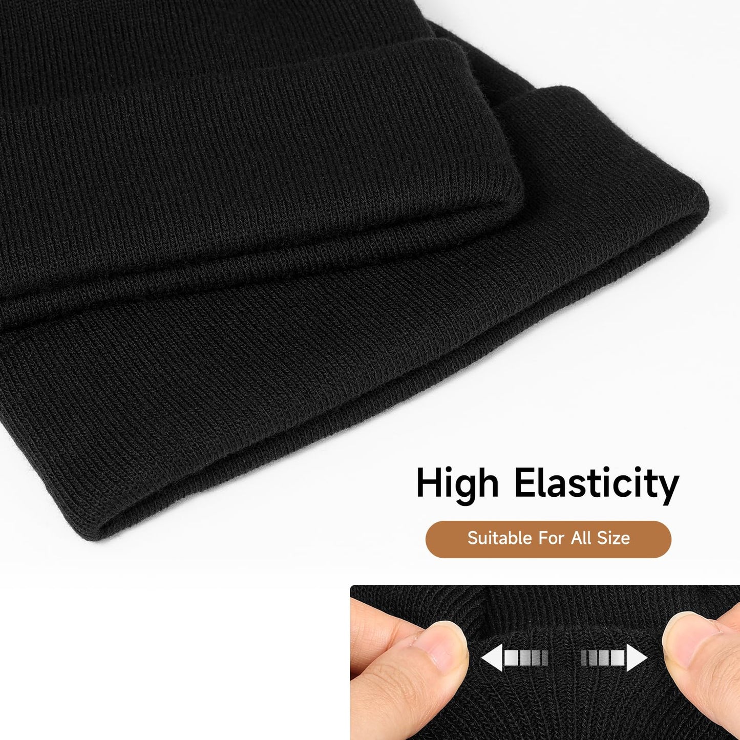 Beanie Men Slouchy Knit Skull Cap Warm Stocking Hats Women Striped Winter Beanie Hat Cuffed Plain Hat Black