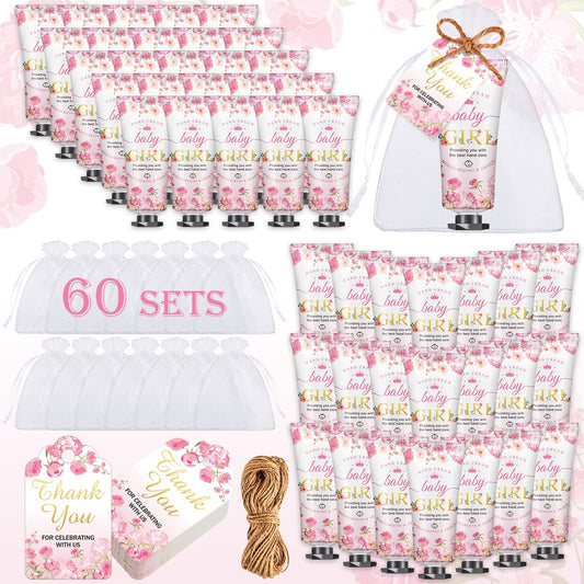 VISCOO 60 Sets Baby Shower Hand Cream, Wedding Hand Cream Gifts, Baby Shower Party Favors Gifts for Guests Bridal Shower,Thank You Gifts,Travel Size Hand Lotion Bulk for Wedding(Baby Girls)
