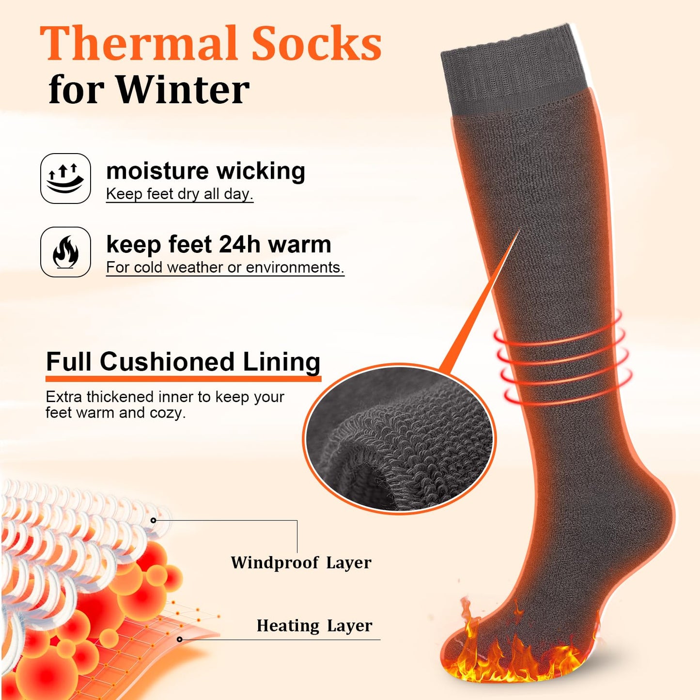 CTHH 3 Pairs Warm Knee High Socks for Women - Thick Thermal Boot Socks for Hiking, Running, Work, Gifts, Winter