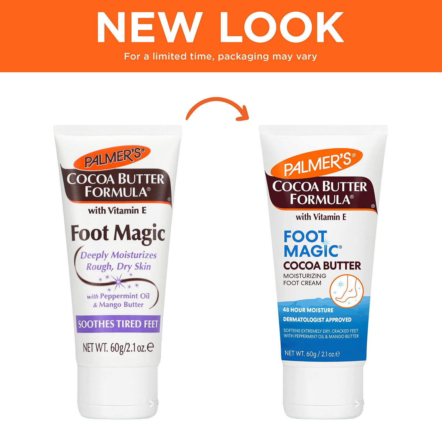 Palmer's Cocoa Butter Formula Foot Magic Moisturizing Foot Cream for Dry, Cracked Heels, Feet Moisturizer with Peppermint Oil & Vitamin E, 2.1 Ounces (Pack of 2)