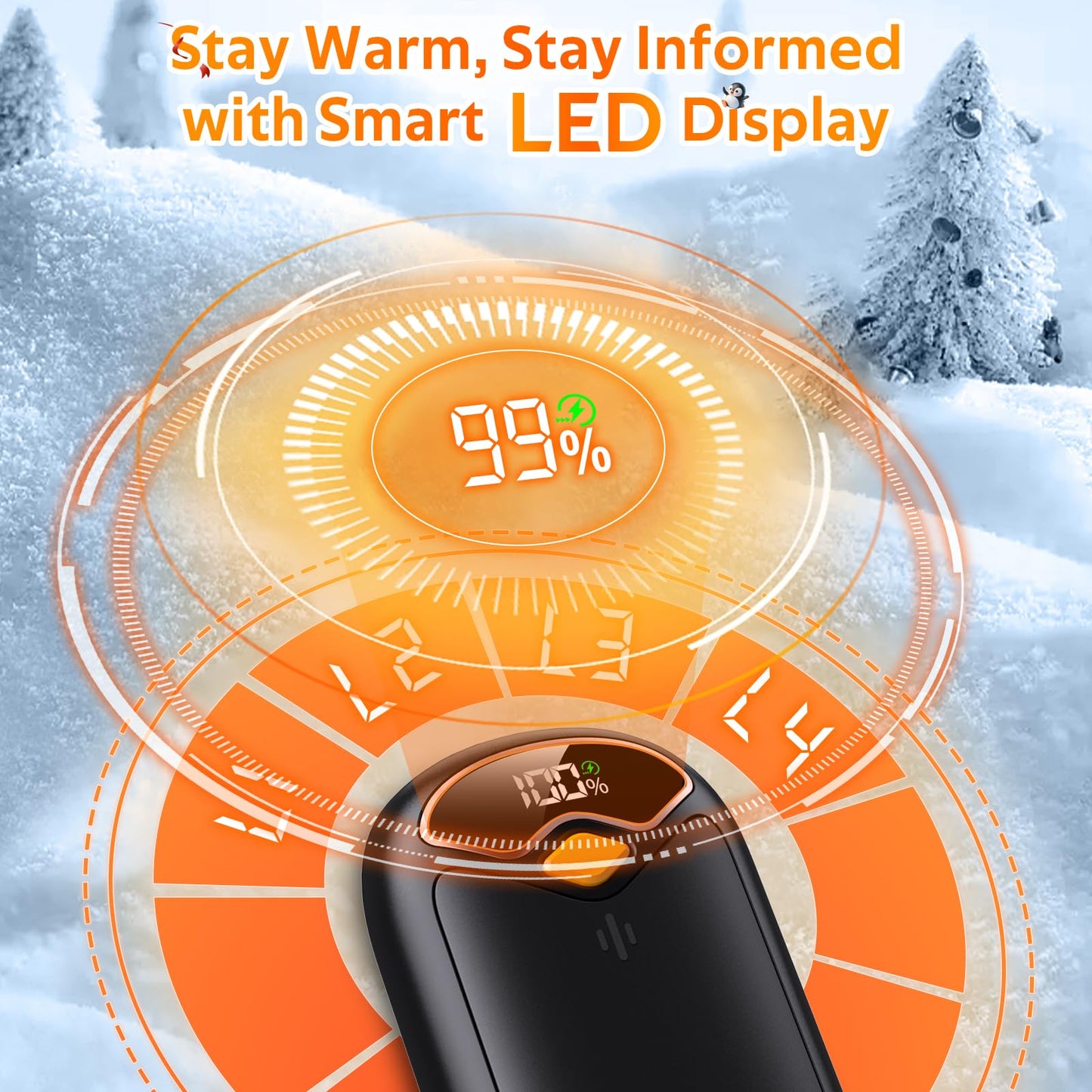 Hand Warmers Rechargeable - 7000mAh Magnetic Electric Hand Warmer 2 Pack, 20Hrs Warmth, LED Digital Display, 4 Heating Levels Portable Pocket Heater, Reusable Handwarmers for Raynauds Golf Hunting